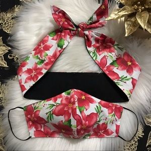 Poinsettia Christmas Headband/ Face Mask